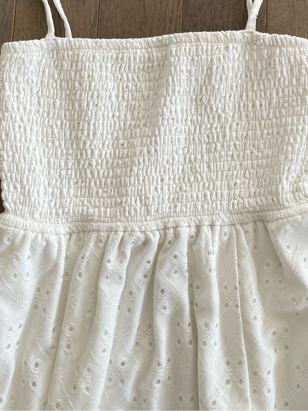 A.C.W. White Eyelet Smocked Halter Midi Dress S - Picture 3 of 9